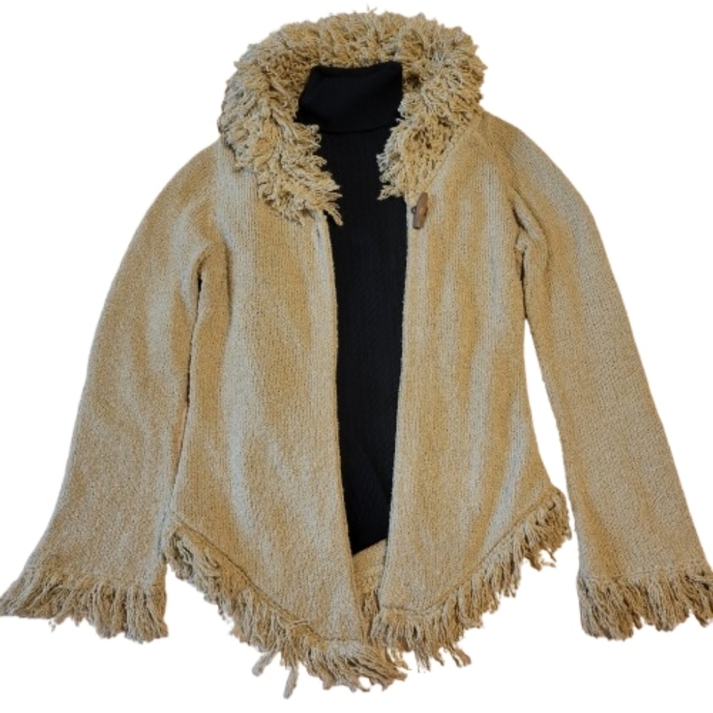 Takeout Cozy Tan Fringe Cardigan With Blk Charter Club Turtleneck Size Medium